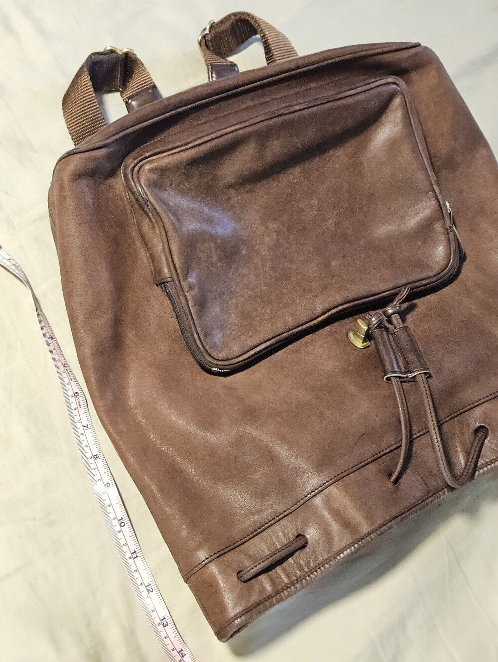 Large Leather Drawstring Coach Backpack - Picture 11 of 11